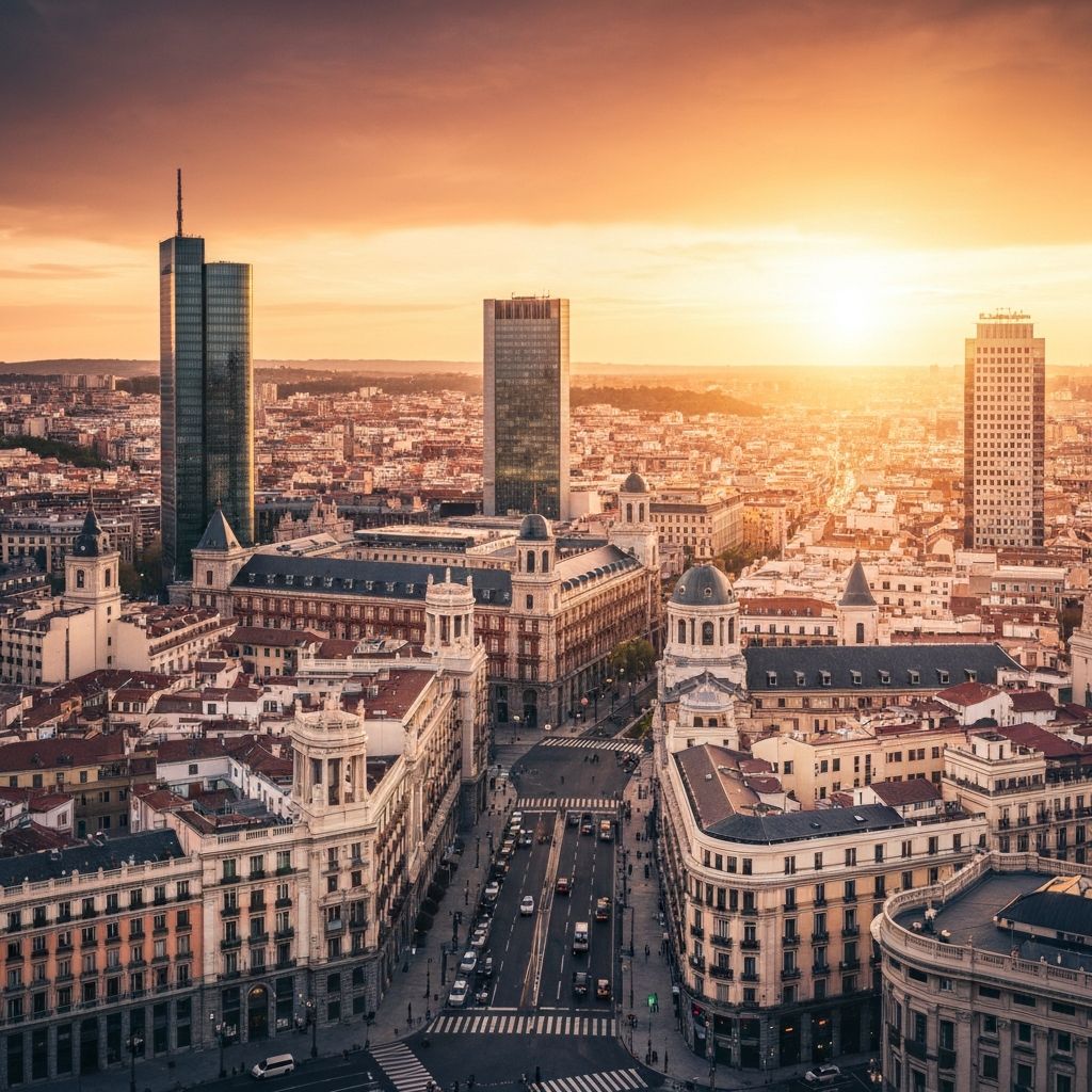 Madrid cityscape at sunset